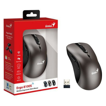 Mouse Inalámbrico Genius RS2 Ergo 8100S AI | 2.4GHz | 800/1200/1600 DPI | 6 Botones | Clic Silencioso | Receptor USB