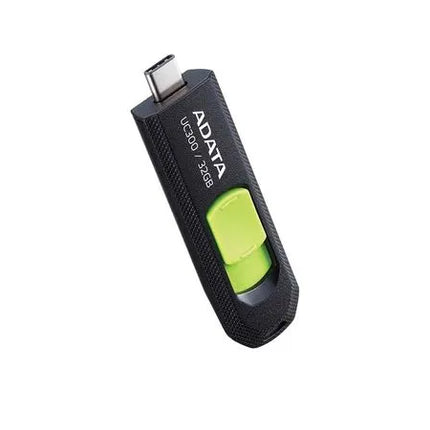 Memoria USB ADATA UC300 | 32GB | USB 3.2 Gen 1 Tipo-C | Hasta 100 MB/s | Diseño Retráctil | Negro/Verde | ACHO-UC300-32G-RBK/GN