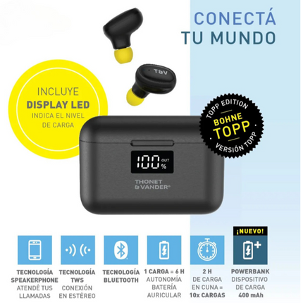 Audífono In-Ear Thonet & Vander BOHNE TOPP | Bluetooth 5.0 | Caja de Carga con Power Bank Integrado