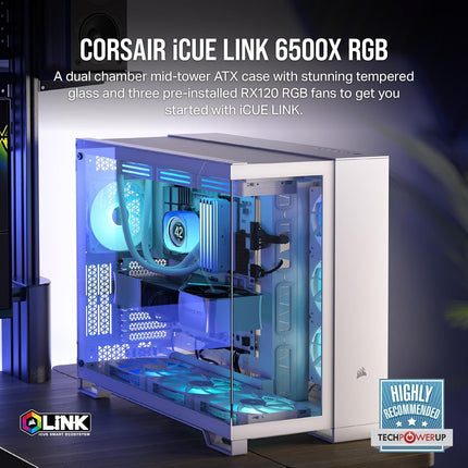 Case Gaming Corsair 6500X RGB White | Media Torre | Doble Cámara | Vidrio Templado | 3 Ventiladores RGB
