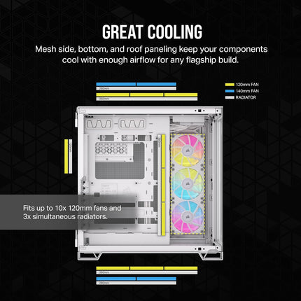 Case Gaming Corsair 6500X RGB White | Media Torre | Doble Cámara | Vidrio Templado | 3 Ventiladores RGB