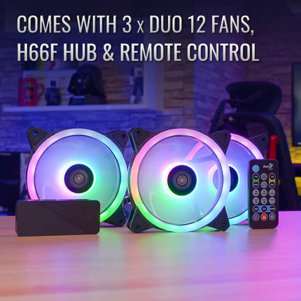 Abanico AeroCool Duo 12 Pro | 3 Ventiladores ARGB Pro | 120mm | Concentrador de Control RGB | Control Remoto