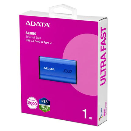 Disco Duro Externo Sólido ADATA Elite SE880 | 1TB | USB 3.2 Gen2x2 | Hasta 2000 MB/s | Azul | AELI-SE880-1TCBU