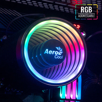 Abanico AeroCool Mirage 5 ARGB PWM 4P para CPU | Tecnología Heat Core Touch | Efecto de Iluminación RGB | Negro