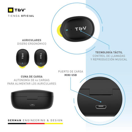 Audífono In-Ear Bluetooth Thonet & Vander Bohne | TWS | Bluetooth 5.0 | Micrófono Incorporado | Control Táctil | Estuche de Carga