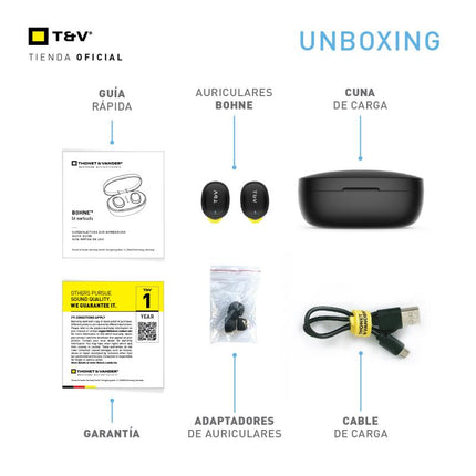 Audífono In-Ear Bluetooth Thonet & Vander Bohne | TWS | Bluetooth 5.0 | Micrófono Incorporado | Control Táctil | Estuche de Carga