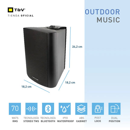 Parlante para Exteriores Thonet & Vander Fleck 7 Gen2 | 70W RMS | Bluetooth 5.0 | TWS | Resistentes al Agua | Soporte de Pared Incluido