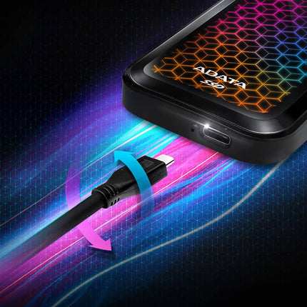 Disco Duro Externo Sólido ADATA SE770G | 1TB | USB 3.2 Gen2 | RGB | Lectura 1000 MB/s | Escritura 800 MB/s | ASE770G-1TU32G2-CBK