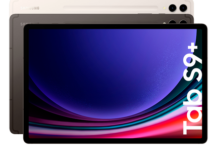 Tablet Samsung Galaxy Tab S9+ vista posterior mostrando diseño premium y cámara