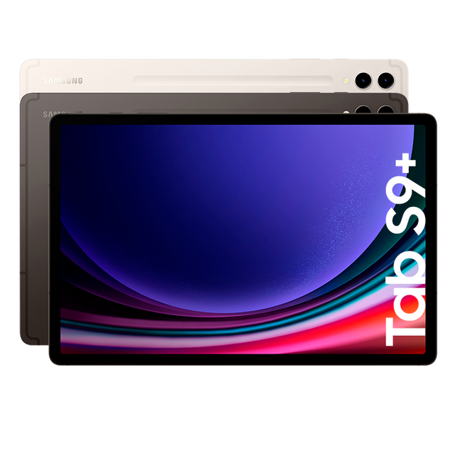 Tablet Samsung Galaxy Tab S9+ vista posterior mostrando diseño premium y cámara