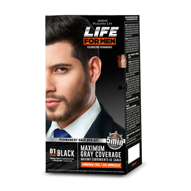 Kit Tinte Negro Hombre Placent Life | Para cubrir canas con un acabado intenso y natural