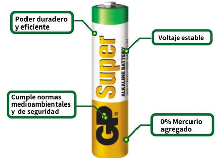 GP Baterías Alcalinas AAA Super 1.5V 10 Unidades, 24A-P10