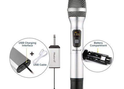 Studio Z Micrófono Inalámbrico UHF Mini Receptor Recargable Plateado GW-R101