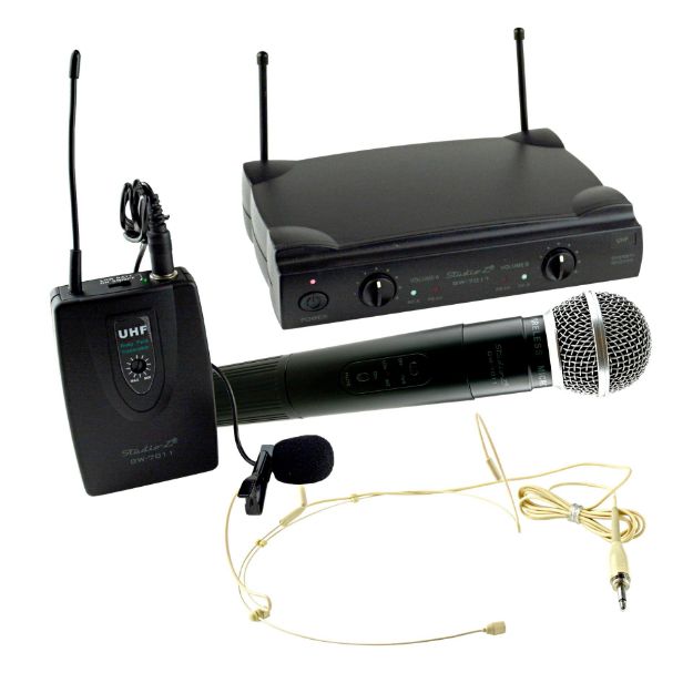 Studio Z GW-7011 micrófono inalámbrico doble mano, diadema y solapa UHF