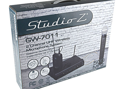 Studio Z Micrófono Inalámbrico Doble Mano, Diadema y Solapa UHF GW-7011