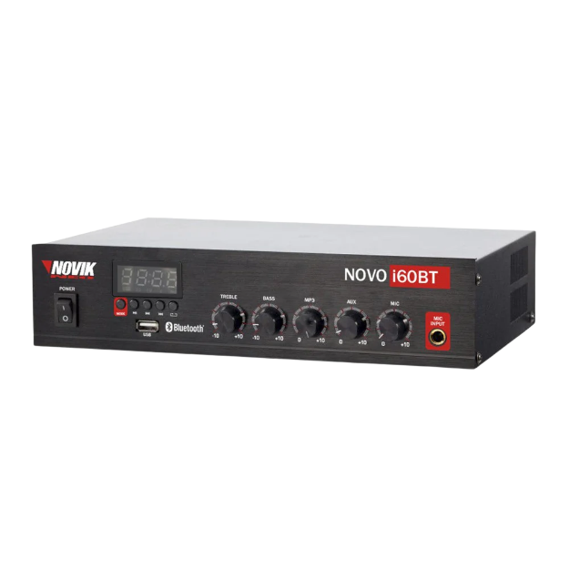 Novik NOVO-I60BT mezclador amplificado 60W 100V/8Ohms 3 canales BT/MP3 - vista frontal
