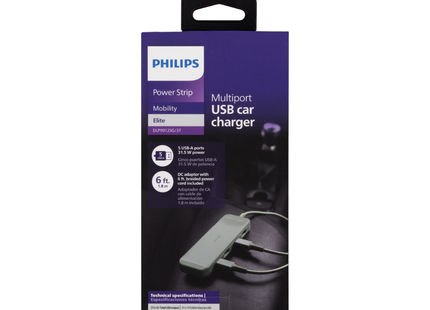 Philips DLP9912SG/37 Cargador para Vehículo de 31.5 W con 5 USB-A y Cable de 1.8 m