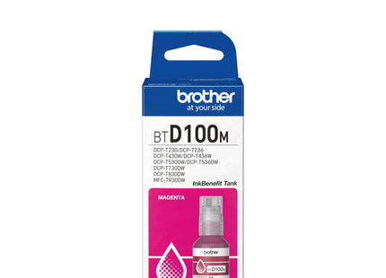 Tinta Brother magenta BTD100M con sistema antiderrames para recarga de tanque