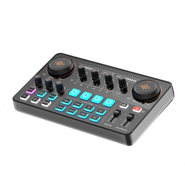 Luucco MI-2 mezclador de audio, detalle de perillas y controles