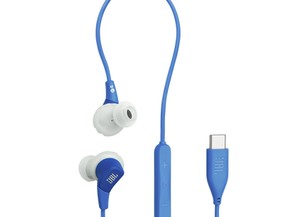 JBL Endurance Run 3C USB-C azul - vista principal de los audífonos deportivos con cable