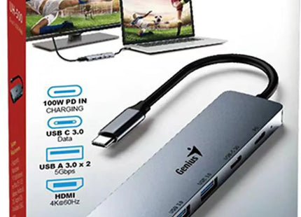 Hub Genius RS2 UH-500 | 4 Puertos USB 3.0 | Alámbrico | Color Gris | Transferencia de alta velocidad