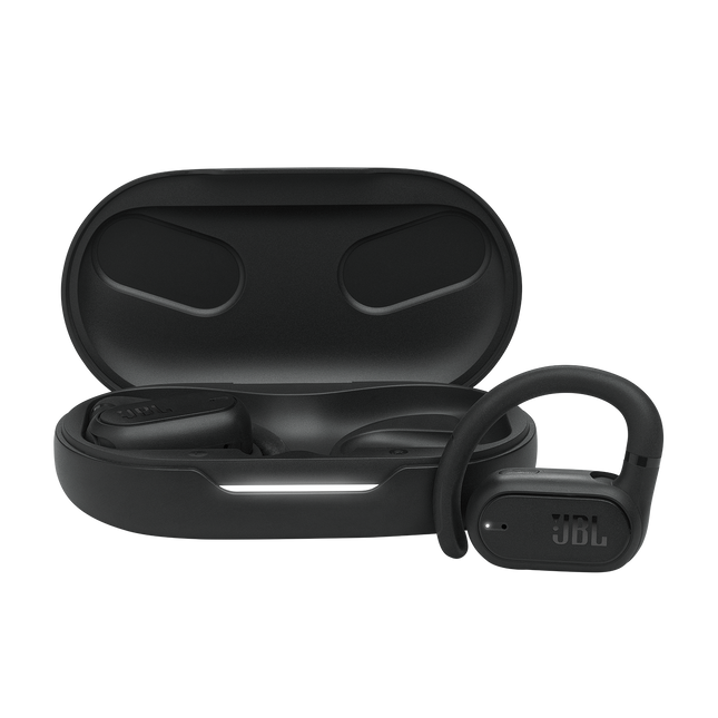 Audífonos JBL Soundgear Sense open-ear negros vista frontal completa