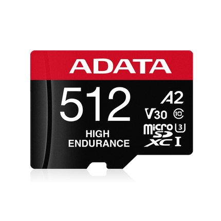 Memoria MicroSDXC ADATA High Endurance | 512GB | Clase 10 | UHS-I U3 | V30 | A2 | 100/85 MB/s | Con Adaptador SD