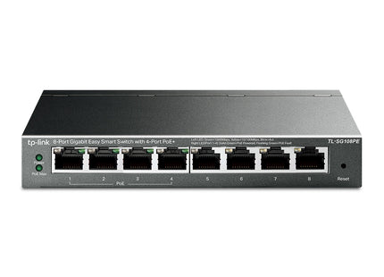 Switch Easy Smart TP-Link TL-SG108PE vista frontal con 8 puertos Ethernet