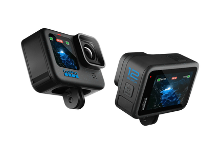 GoPro HERO12 Black vista frontal con pantalla LCD y lente principal