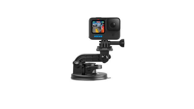 Soporte ventosa GoPro vista lateral mostrando brazo articulado