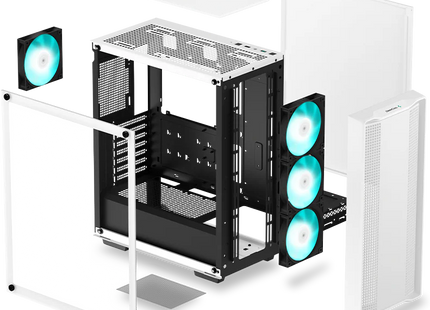 Case Gaming DeepCool CC560 WM V2 | Media Torre | Vidrio Templado Lateral | 4 Ventiladores LED Blanco