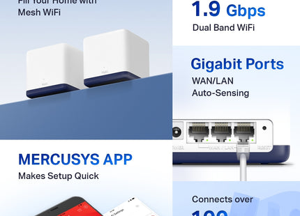 Mercusys Halo H50G V1 Pack de 2 Sistema Wi-Fi Mesh AC1900 de Doble Banda Gigabit