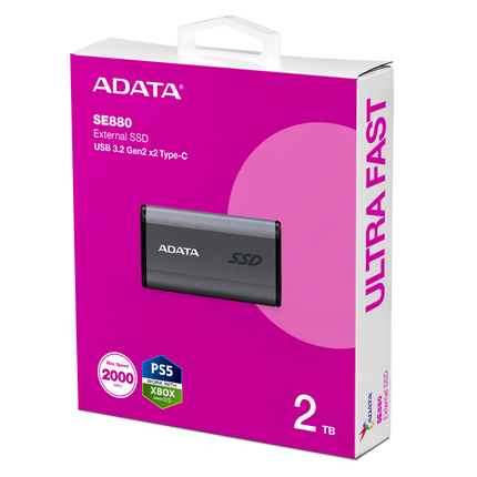 Disco Duro Externo SSD ADATA Elite SE880 | 2TB | USB 3.2 Gen 2x2 | Compacto | Gray