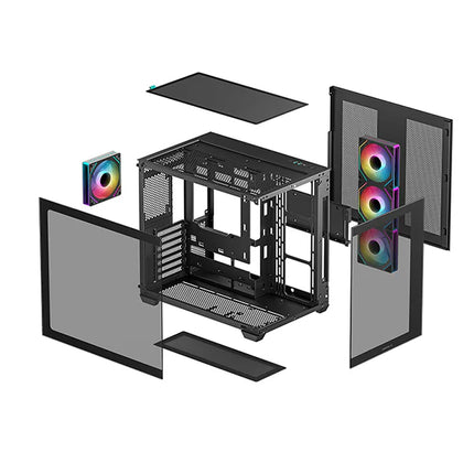 Case DeepCool CG580 AF BK R-CG580-BKADA4-G-1 | Torre Media | Plástico y Acero | 3 Ventiladores Laterales | 1 Ventilador Trasero | Negro
