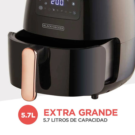 Freidora de Aire Digital Black+Decker HFD5055B | 5.7 L | 1500 W | Panel Táctil | 7 Funciones Automáticas | Temperatura hasta 220 °C | Temporizador 60 min