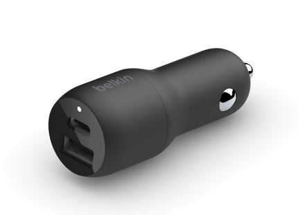 Belkin Dual Car Charger - Adaptador de corriente para el coche - 37 vatios - PD 3.0 - 2 conectores de salida (USB, 24 pin USB-C)