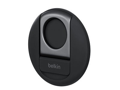 Soporte iPhone Belkin montado en MacBook mostrando conexión segura