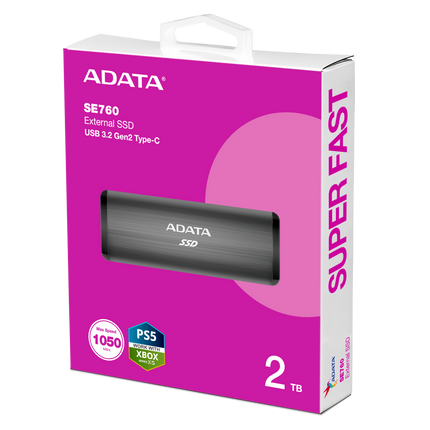 Disco Duro Externo ADATA SE760 ASE760-2TU32G2-CBK | 2TB | SSD | USB 3.2 Gen 2 | Tipo-C