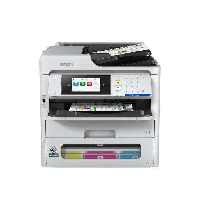 Impresora Epson WorkForce Pro EM-C800 vista frontal con pantalla táctil
