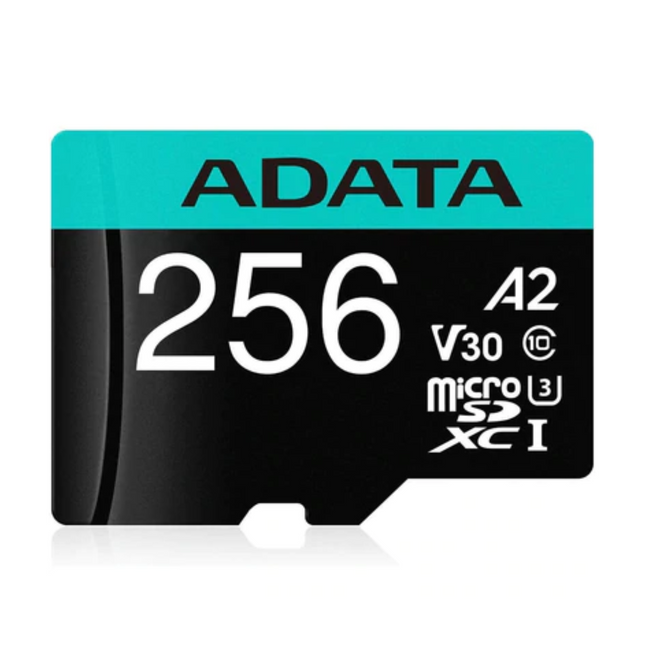 Tarjeta de Memoria ADATA Premier Pro microSDXC | 256GB | Clase 10 UHS-I U3 V30 A2 | Hasta 100/85 MB/s | Con Adaptador SD