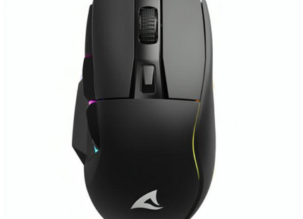 Mouse gaming Sharkoon SGM50W inalámbrico con iluminación RGB encendida vista frontal