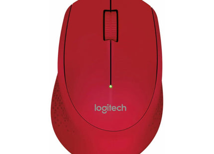 Mouse inalámbrico Logitech M280 rojo vista frontal con diseño ergonómico