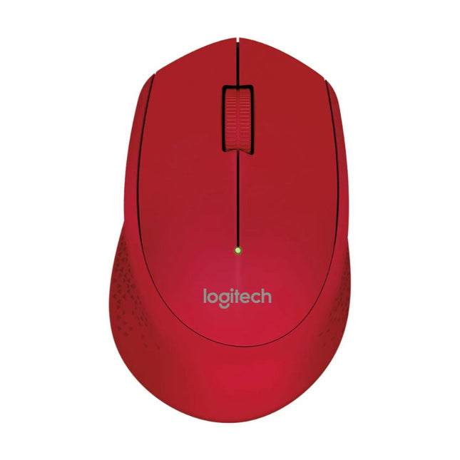 Mouse inalámbrico Logitech M280 rojo vista frontal con diseño ergonómico