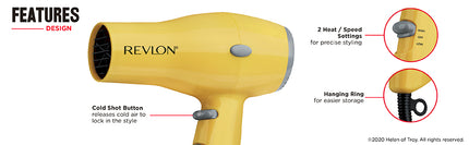 Secadora Style and Go 1875W Revlon Amarilla | Para secar tu cabello con potencia y estilo en cualquier lugar