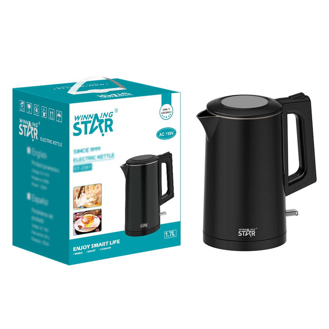 Hervidor eléctrico Winning Star ST-2061 negro con capacidad 1.7 litros vista frontal