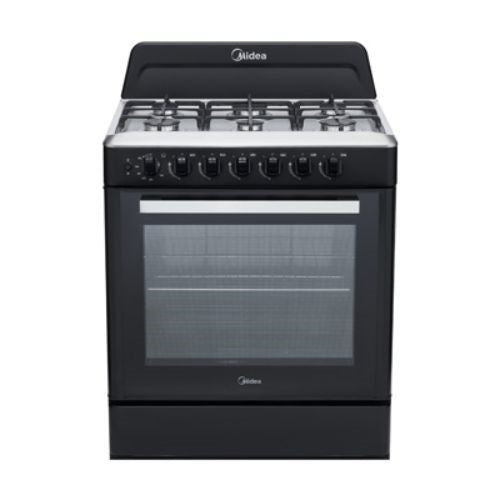 Midea Cocina a gas 30 pulgadas negra 6 quemadores capelo air fryer parrillas de hierro fundido MGS30FS1LEAMSS