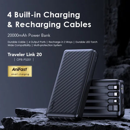 Power Bank Oraimo Traveler Link 20 | 20000mAh | 4 Cables Incorporados | OPB-P5201