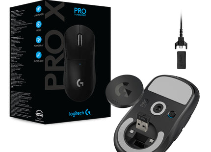 Mouse gaming Logitech PRO X SUPERLIGHT en ángulo trasero mostrando forma ambidiestra