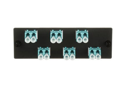 Panduit Panel Adaptador de Fibra Óptica FAP6WAQDLCZ - vista frontal directa con tapas guardapolvo