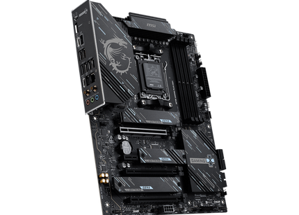 Panel trasero tarjeta madre MSI X870E con puertos USB, WiFi 7 y conectores audio